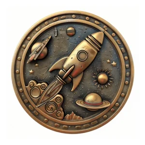Space Rocket 3d Gold Coin
