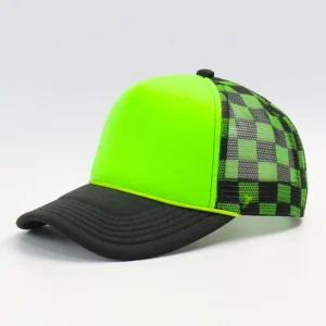 Neon Green Plaid Trucker Hat