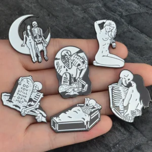 Skeleton Grave Enamel Lapel Pin